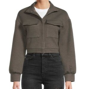 New Area Stars Quilted Cropped Snap Front Utility Jacket Nila Grey Size XS